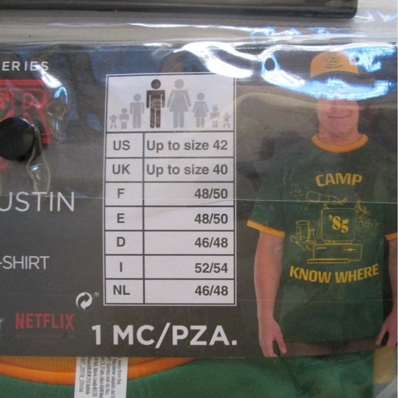 Stranger Things Costume Dustin's Camp Know Where T Shirt Size Adult S/M - Picture 8 of 8